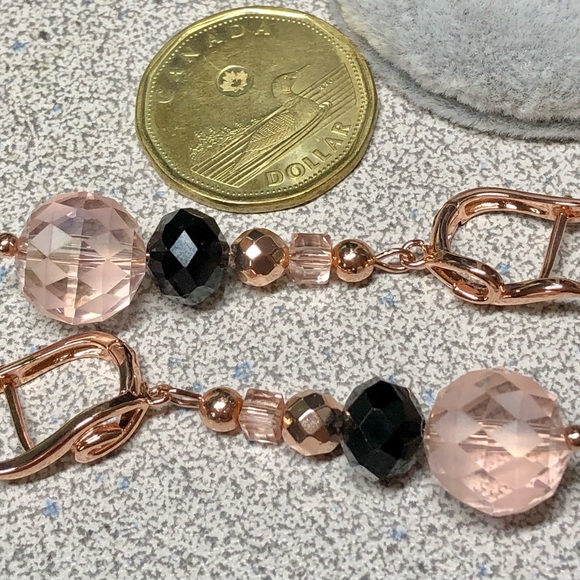 ⭐️🎁Large pink balls and Swarovski earring -rose gold lever back -classic look - Picture 9 of 10